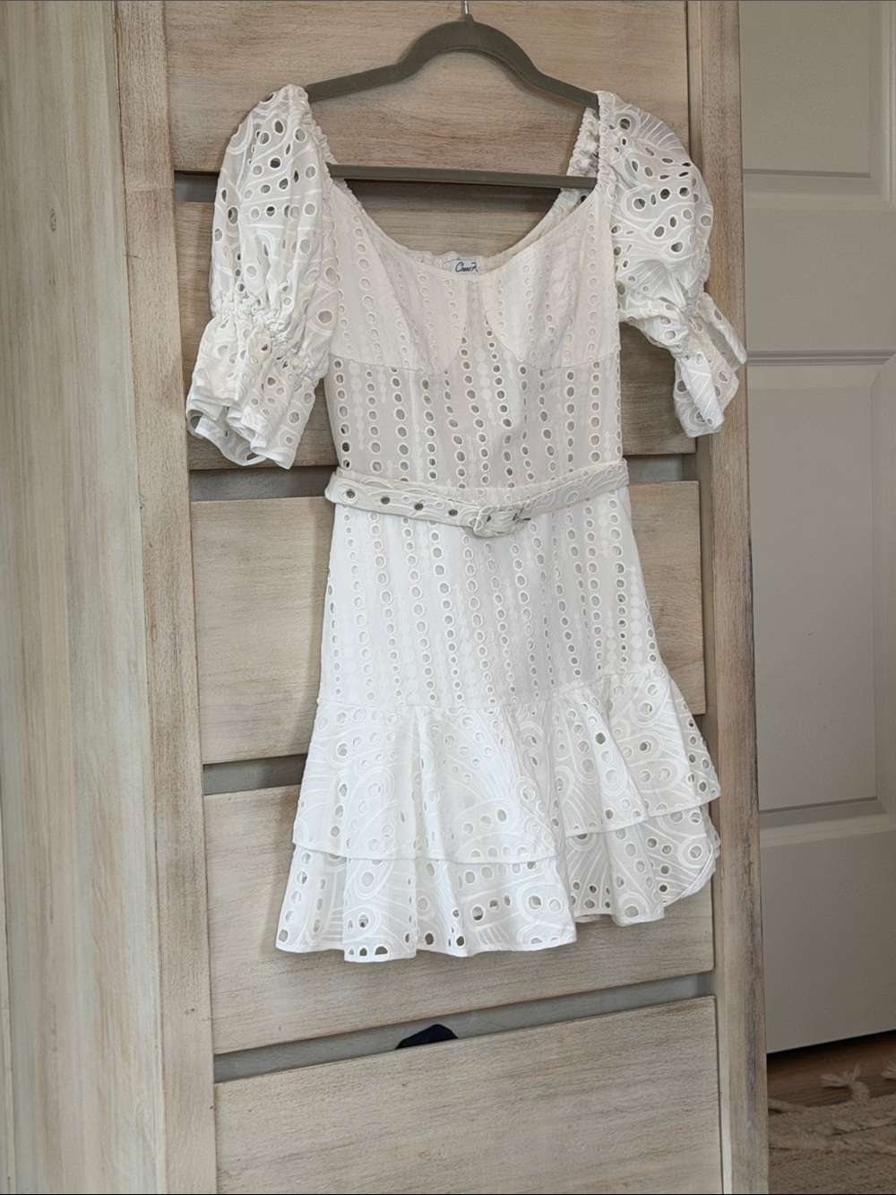 Charo Ruiz White Eyelet Puff-Sleeve Mini Dress